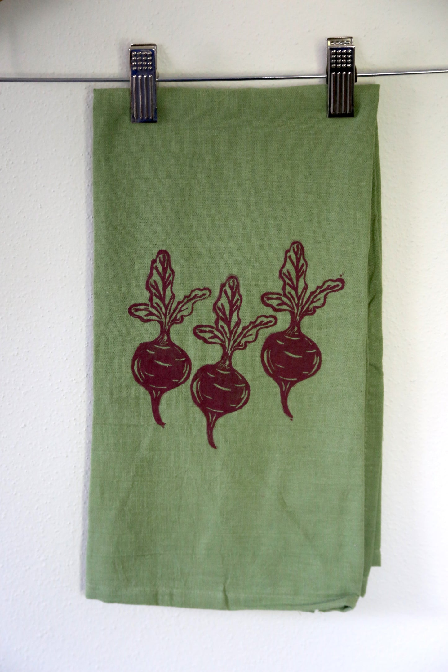 Three Beet Tea Towel (green)