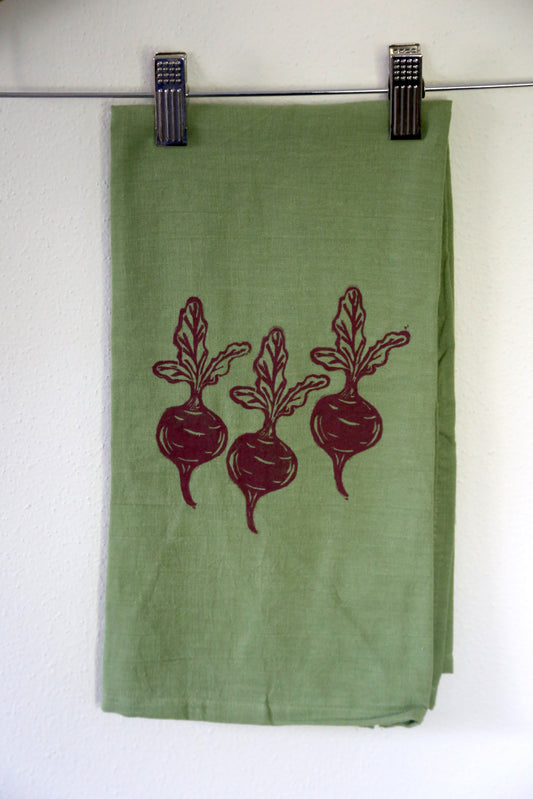 Three Beet Tea Towel (green)