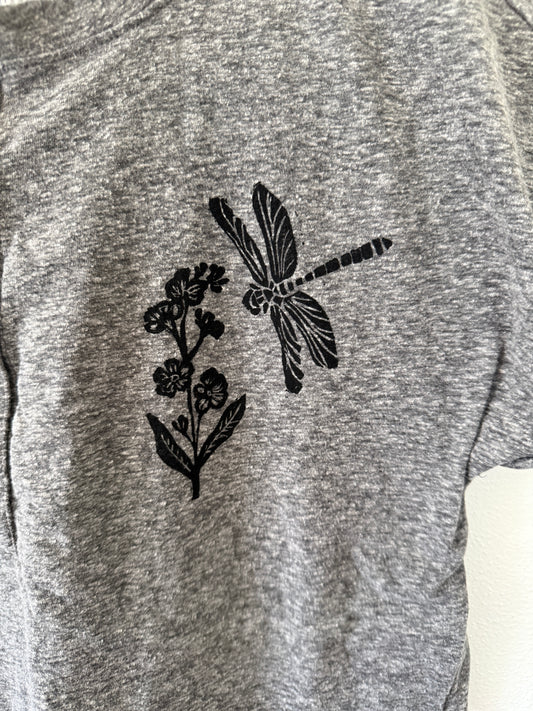 Flower + Dragonfly Button T-Shirt