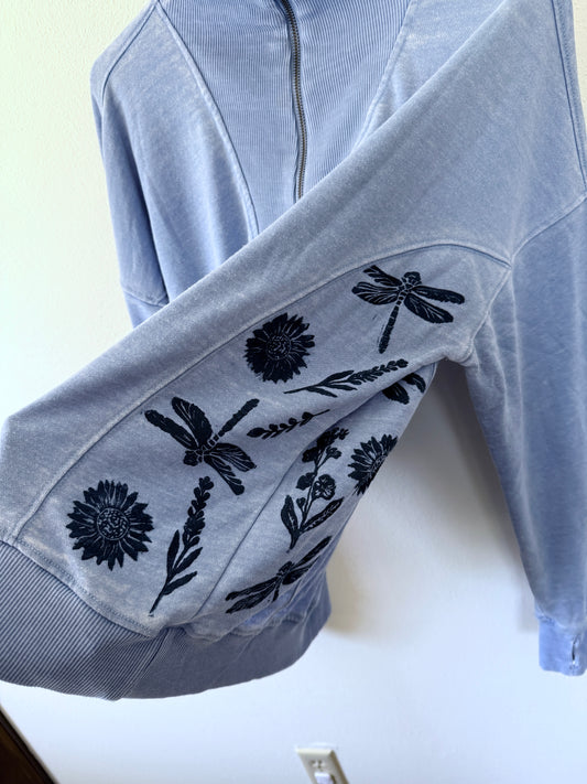 Dragonfly + Flower Half Zip Sweatshirt