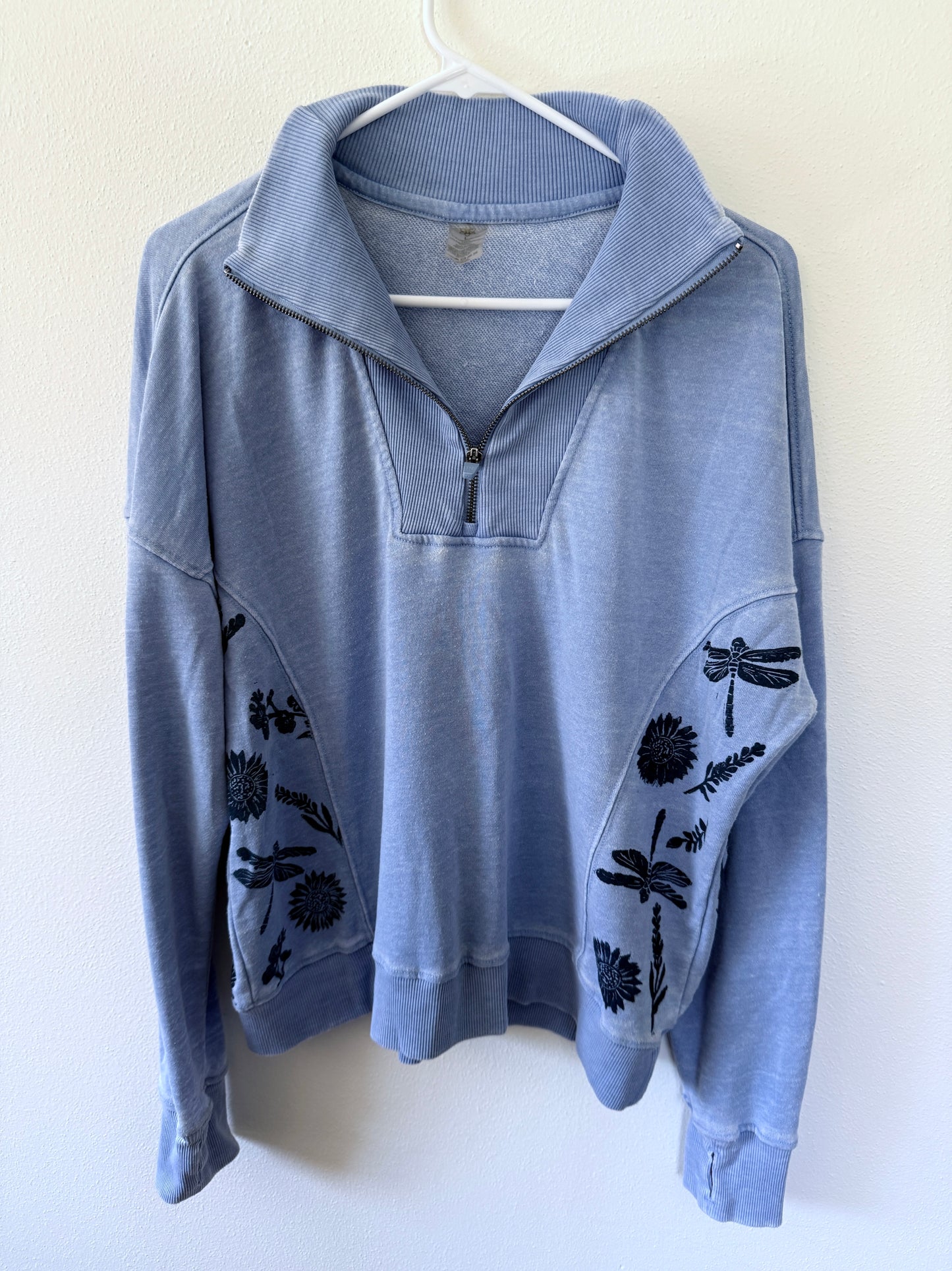 Dragonfly + Flower Half Zip Sweatshirt